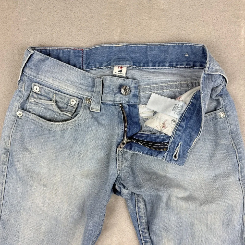 True Religion Straight Leg Jeans Men 30 (32x32.5) Blue Thrashed Grunge Steet Y2K